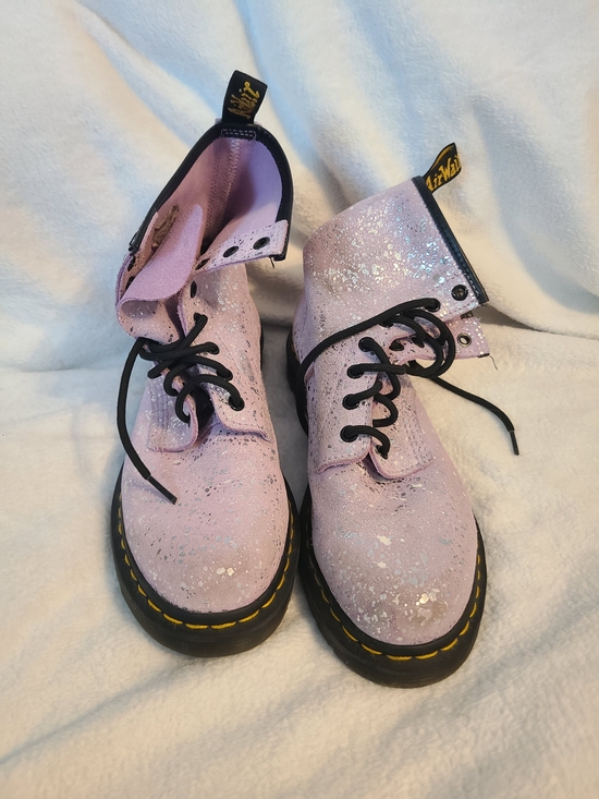 Dr. Martens Shoes - Dr. Martens Lavender Glitter 8-Eye Lace-Up Boots with Black Soles